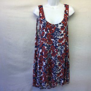 Agnes & Dora Womens Top Red Blue Floral Sleeveless Hi Lo Blouse Tunic Tee Soft L